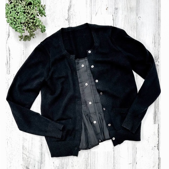 Sacai Japanese Black Cotton Pleat & Cardigan Layer Top - Picture 3 of 14